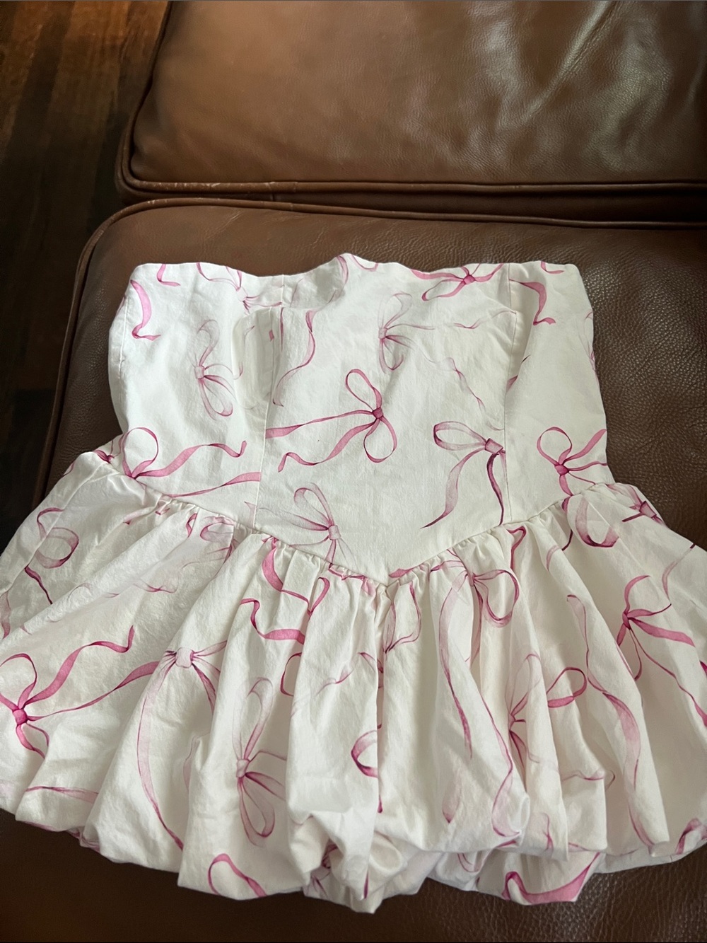 Stradivarius Strapless Ruffled top with Pink Ribbon Print